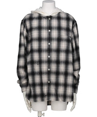 KAMIYA(カミヤ)DISTRESSED HOODED CHECKED SHIRT