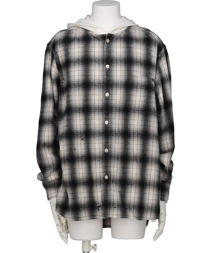 KAMIYA(カミヤ)DISTRESSED HOODED CHECKED SHIRT