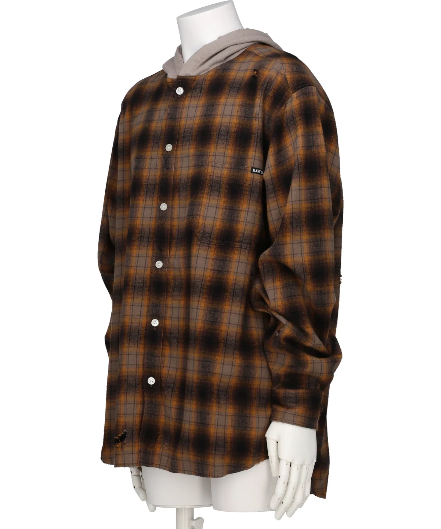 DISTRESSED HOODED CHECKED SHIRT