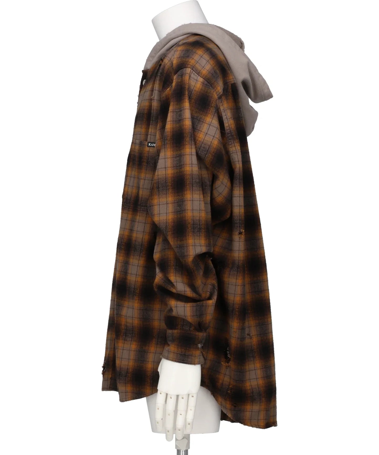 DISTRESSED HOODED CHECKED SHIRT