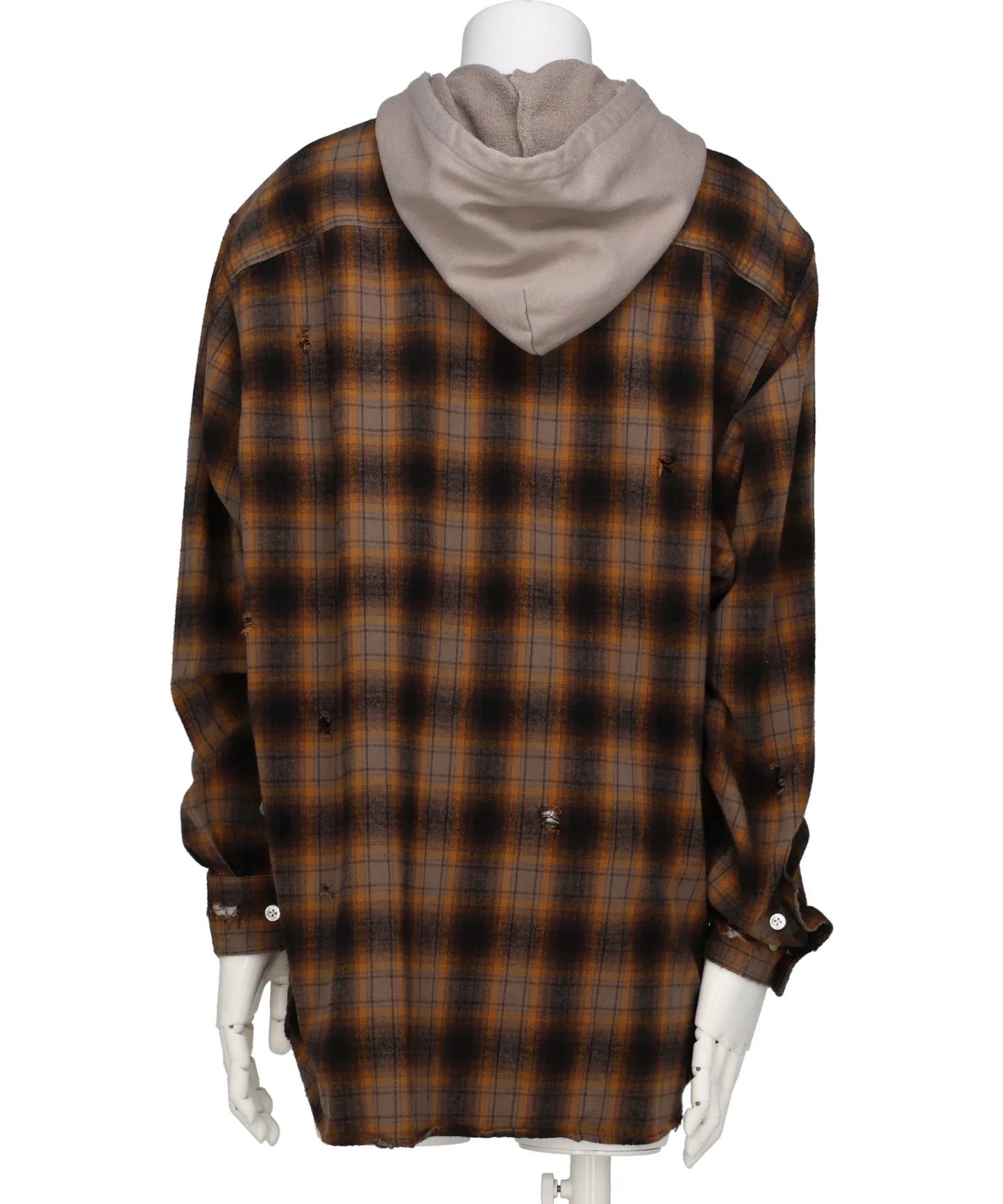 DISTRESSED HOODED CHECKED SHIRT