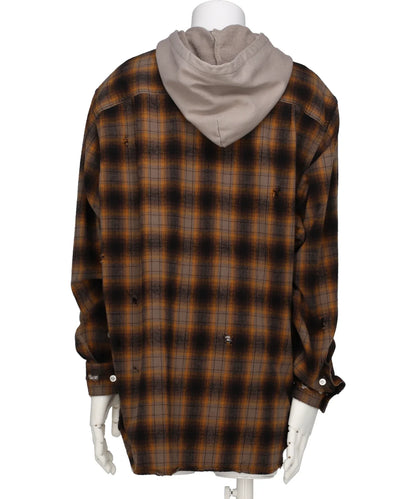 DISTRESSED HOODED CHECKED SHIRT