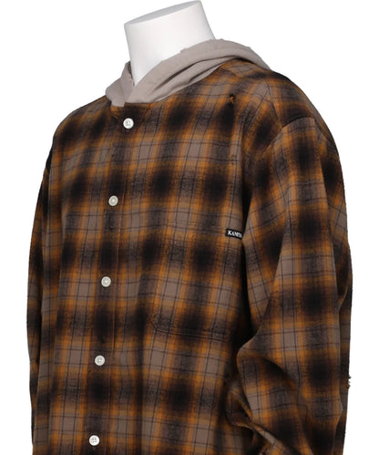 DISTRESSED HOODED CHECKED SHIRT