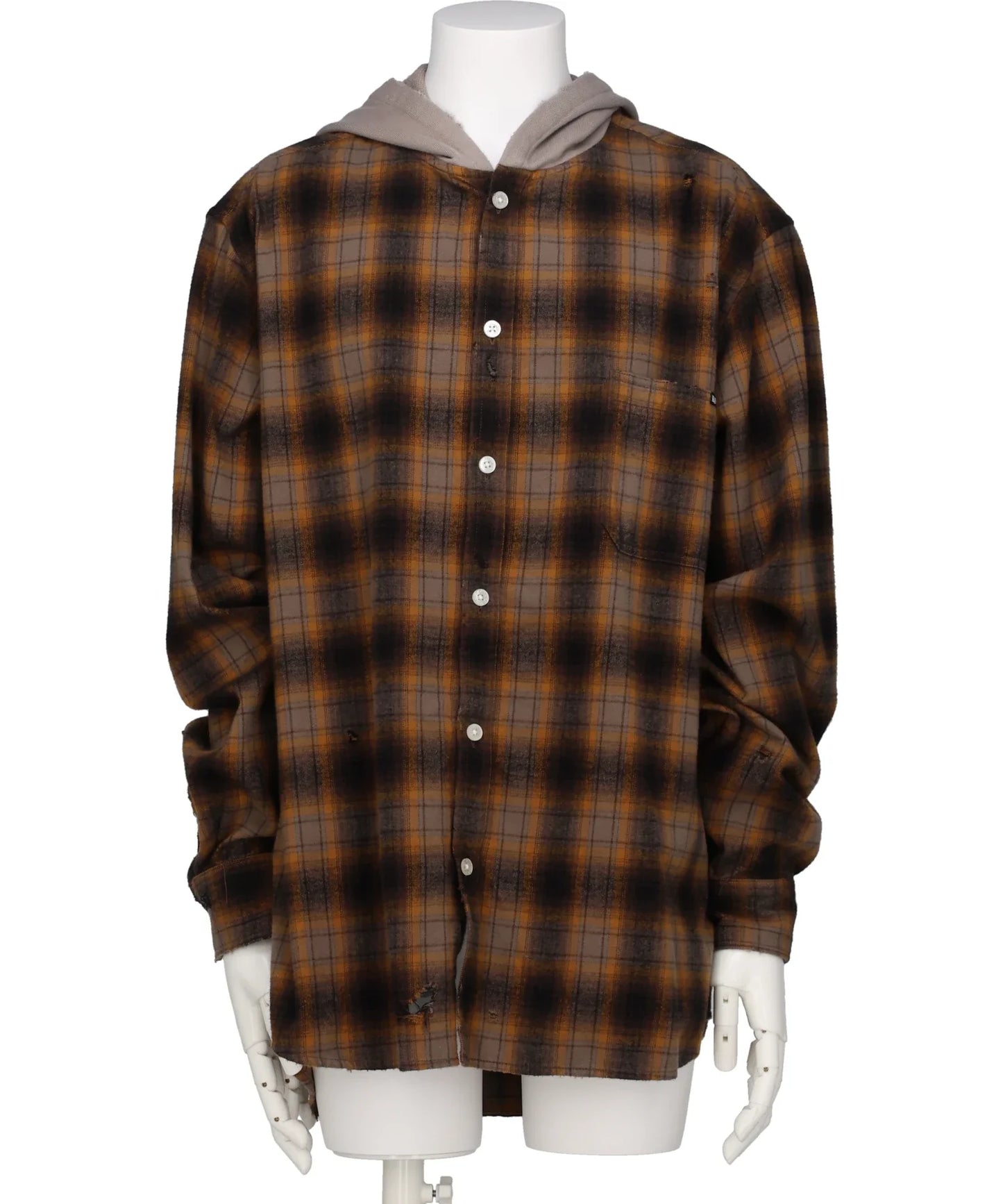 KAMIYA(カミヤ)DISTRESSED HOODED CHECKED SHIRT