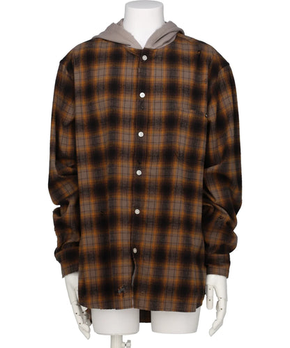 KAMIYA(カミヤ)DISTRESSED HOODED CHECKED SHIRT