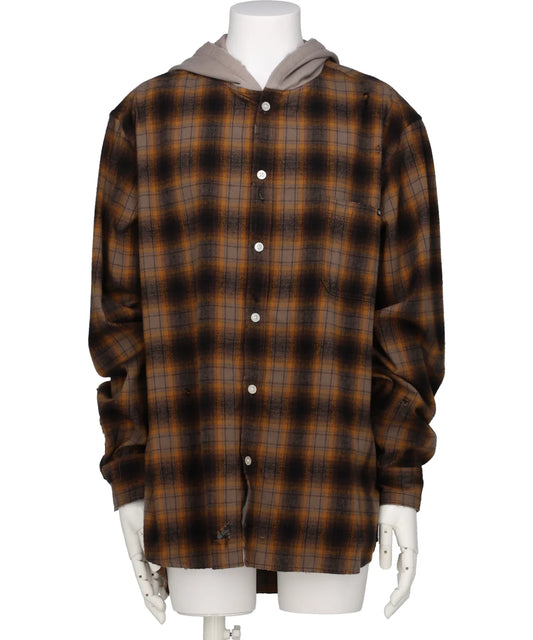 KAMIYA(カミヤ)DISTRESSED HOODED CHECKED SHIRT
