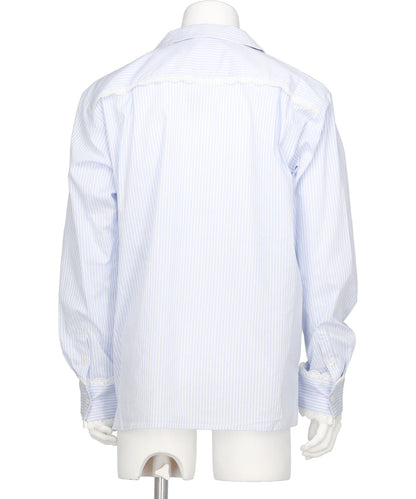 LACE TRIMMED OPEN COLLAR SHIRT