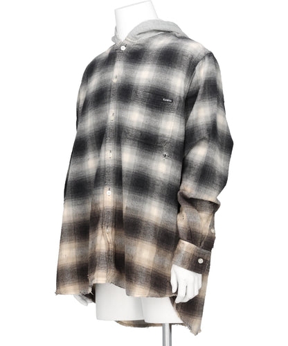 DISTRESSED HOODED CHECKED SHIRT