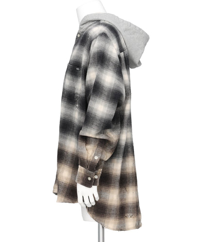 DISTRESSED HOODED CHECKED SHIRT