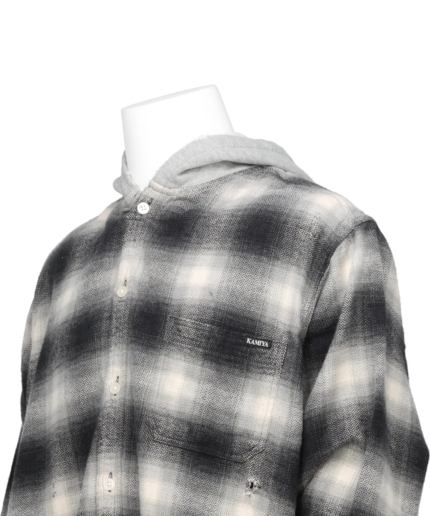 DISTRESSED HOODED CHECKED SHIRT