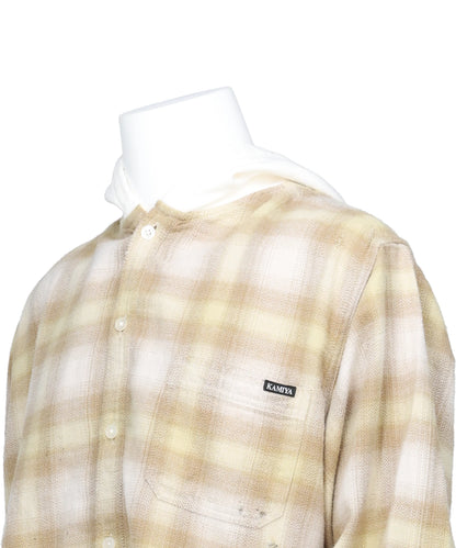DISTRESSED HOODED CHECKED SHIRT