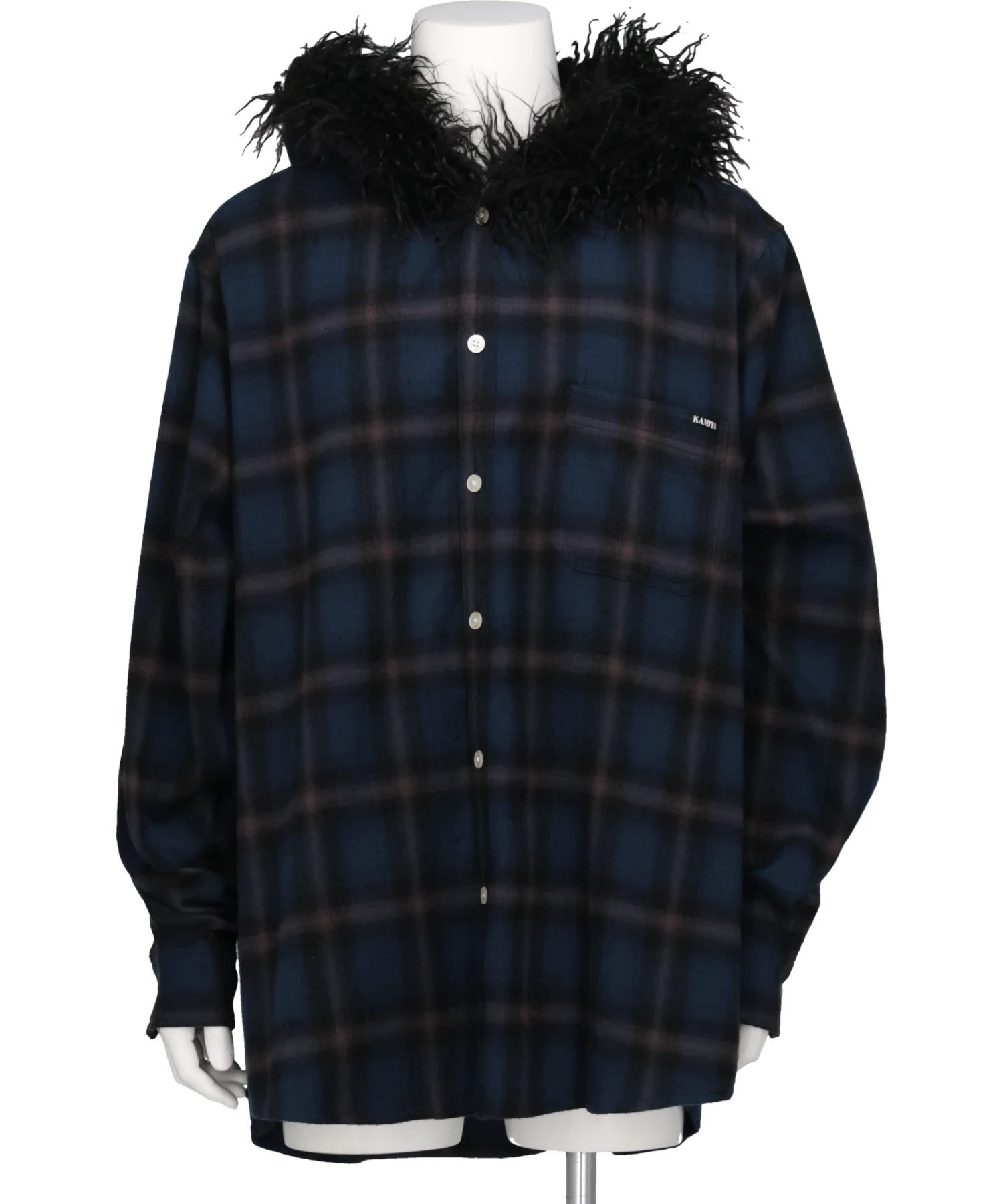 KAMIYA(カミヤ) 2026AW FUR-TRIMMED HOODED CHECK SHIRT G17SH051