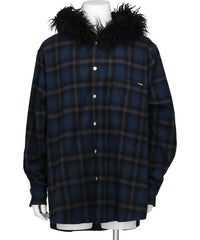 KAMIYA(カミヤ) 2026AW FUR-TRIMMED HOODED CHECK SHIRT G17SH051