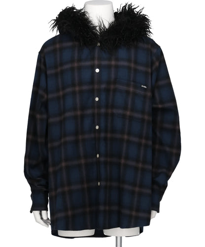 KAMIYA(カミヤ) 2026AW FUR-TRIMMED HOODED CHECK SHIRT G17SH051