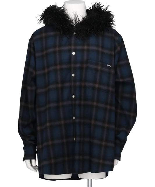 KAMIYA(カミヤ) 2026AW FUR-TRIMMED HOODED CHECK SHIRT G17SH051