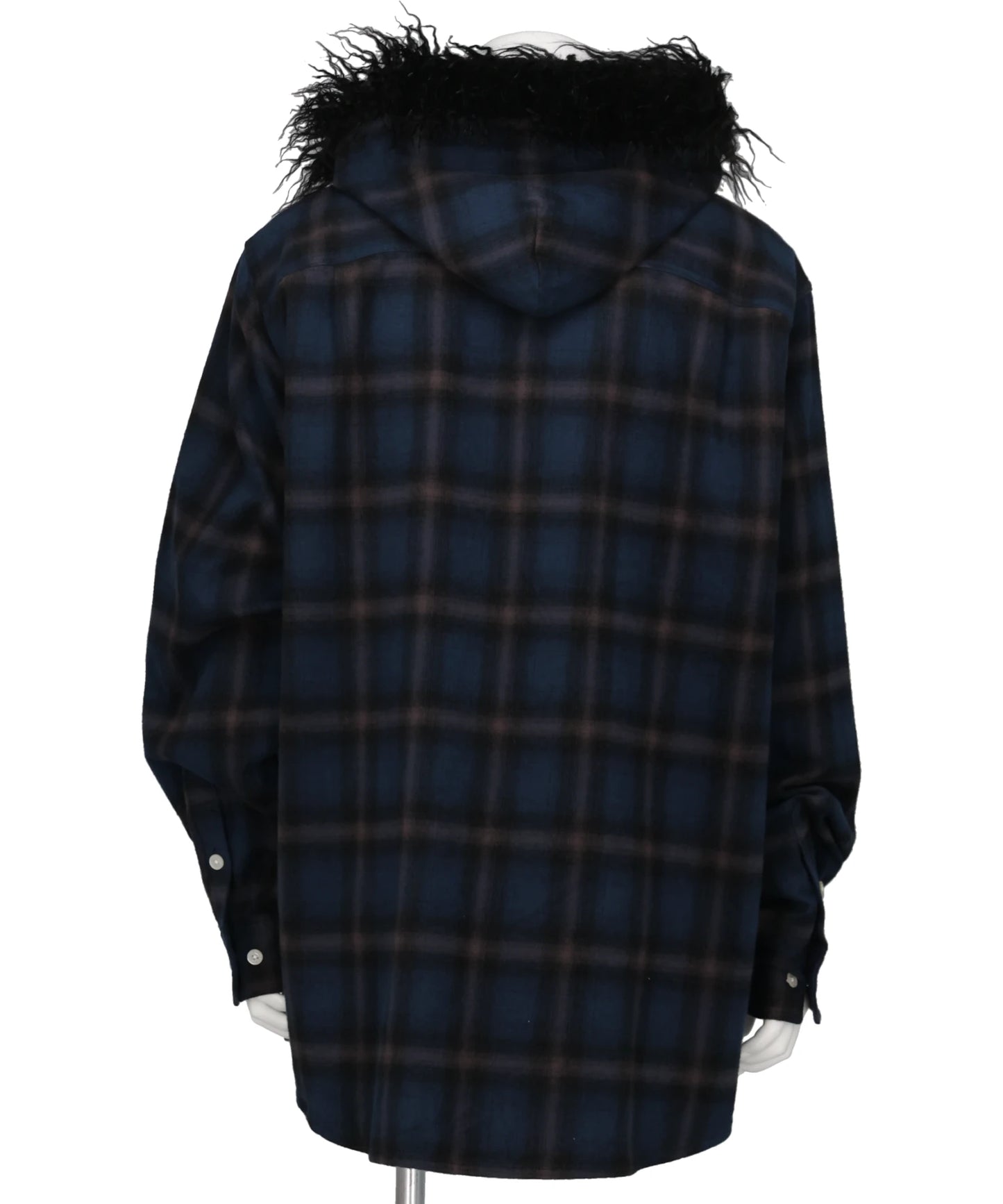 FUR-TRIMMED HOODED CHECK SHIRT