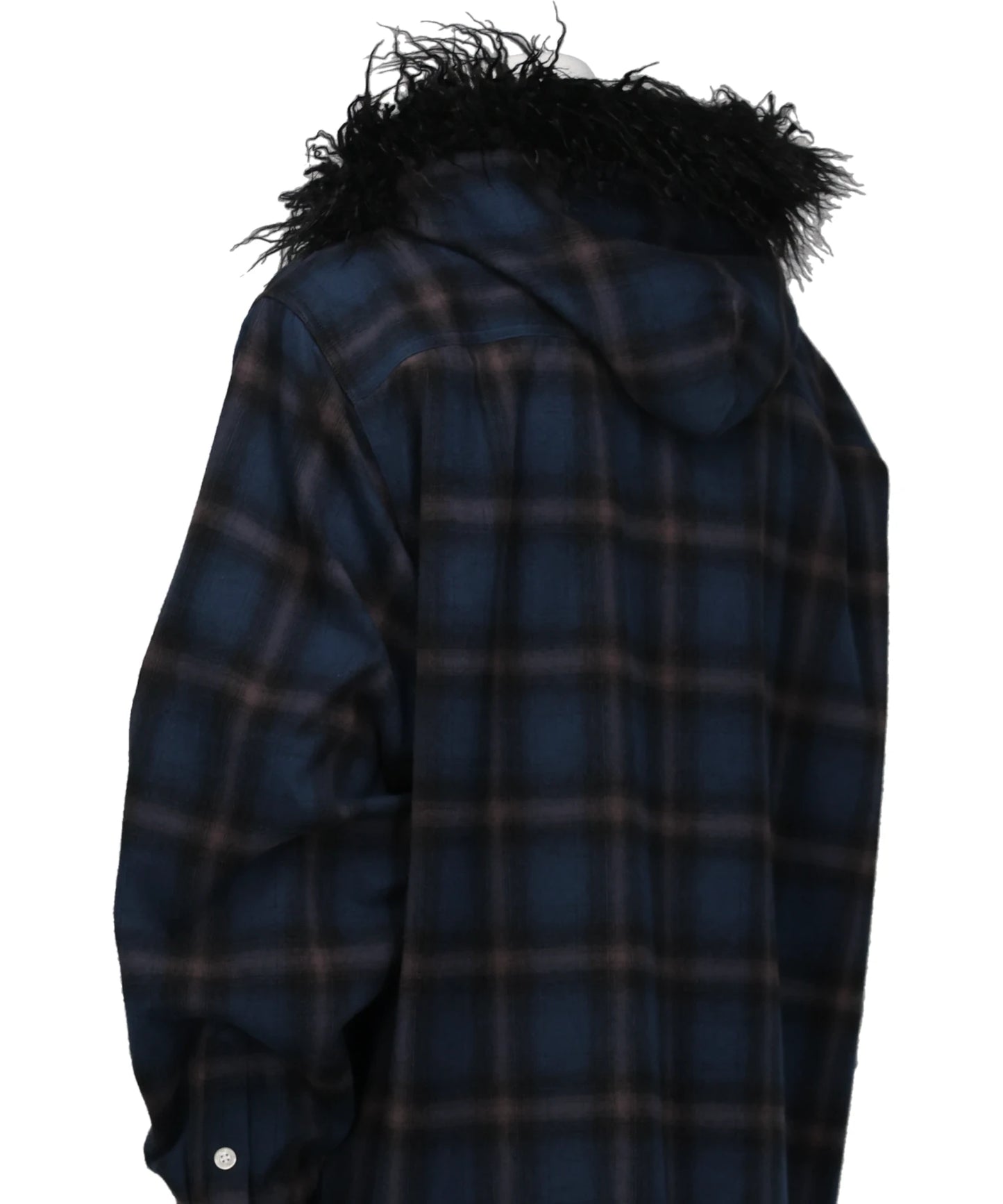 FUR-TRIMMED HOODED CHECK SHIRT