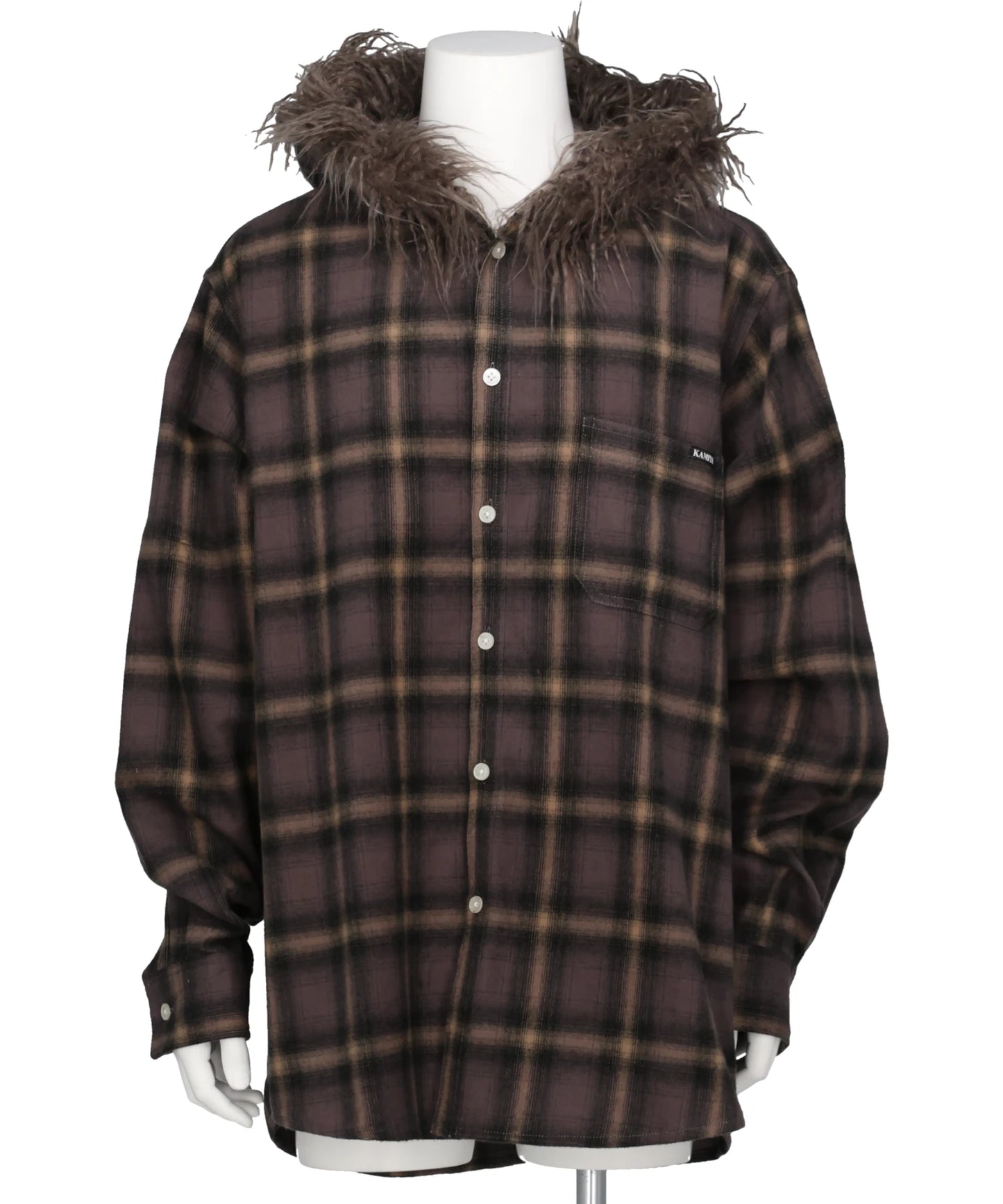 KAMIYA(カミヤ) 2026AW FUR-TRIMMED HOODED CHECK SHIRT G17SH051