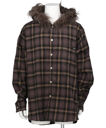 KAMIYA(カミヤ) 2026AW FUR-TRIMMED HOODED CHECK SHIRT G17SH051