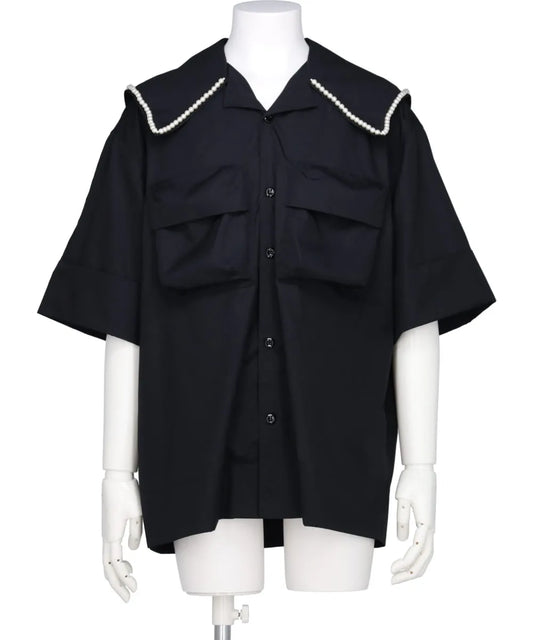 CARGO FLAP POCKET SAILOR COLLAR BOXY SHIRT W/ EMB