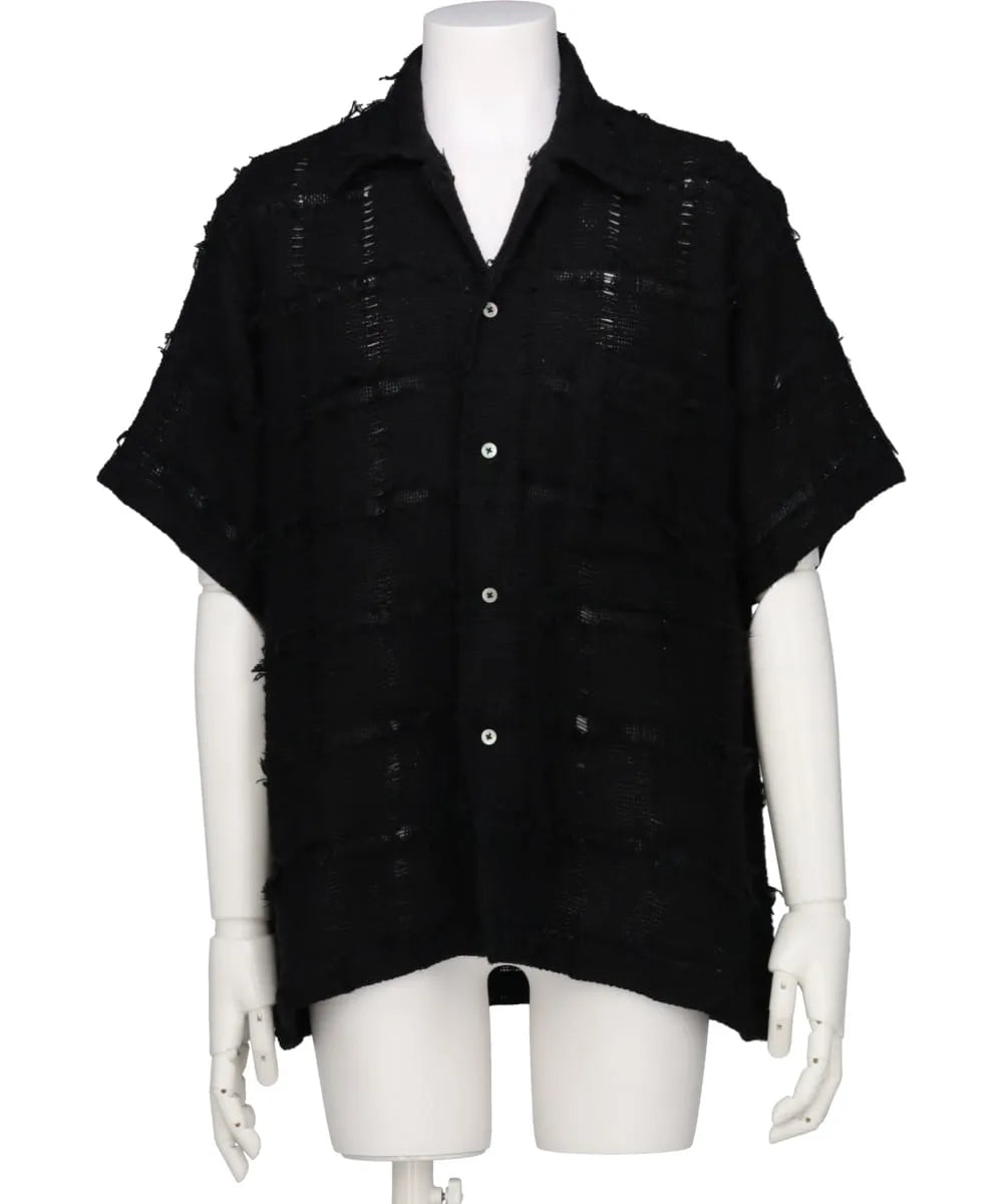 FRINGE CHECK TWEED OPEN COLLAR SHIRT