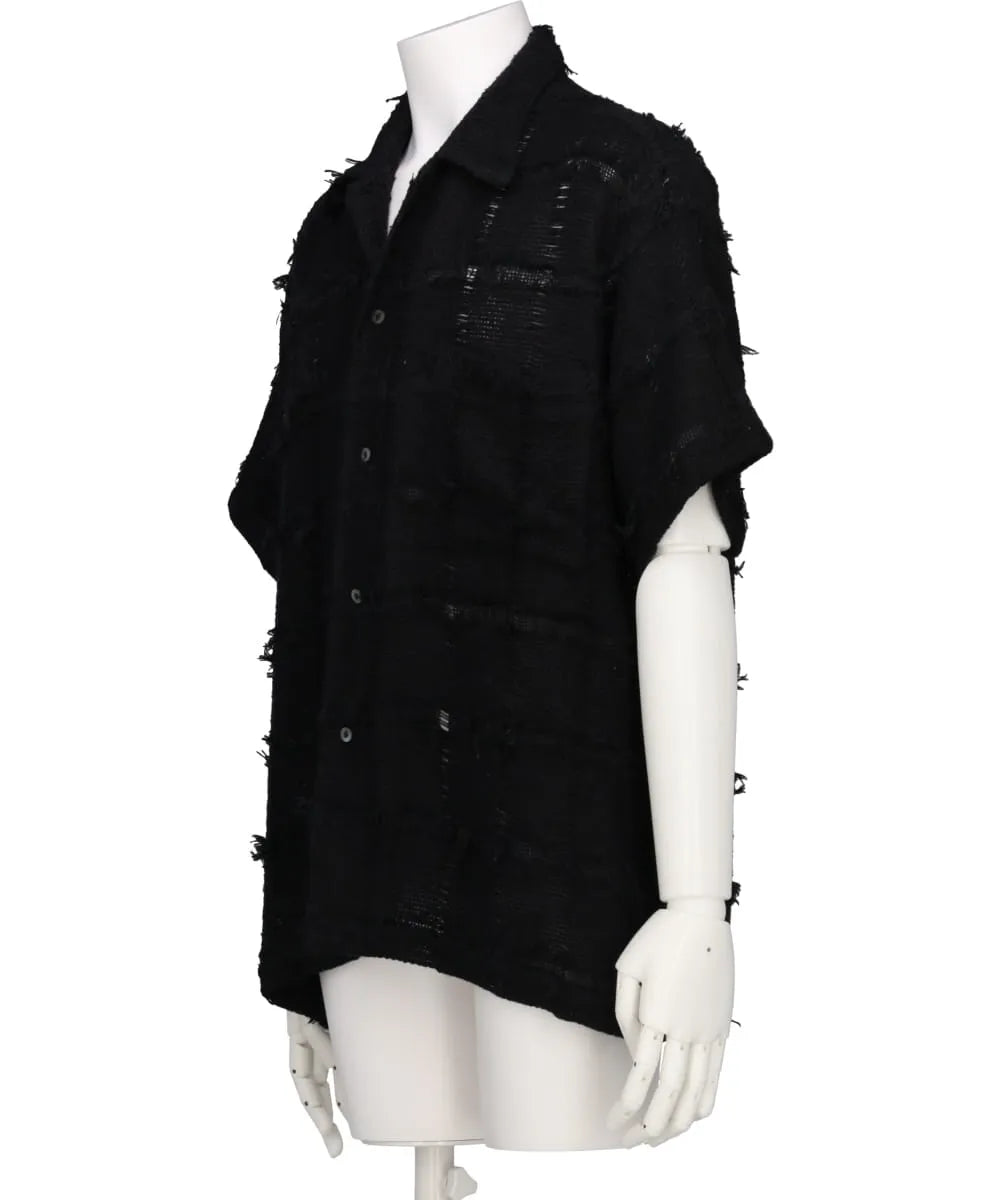 FRINGE CHECK TWEED OPEN COLLAR SHIRT