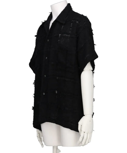 FRINGE CHECK TWEED OPEN COLLAR SHIRT