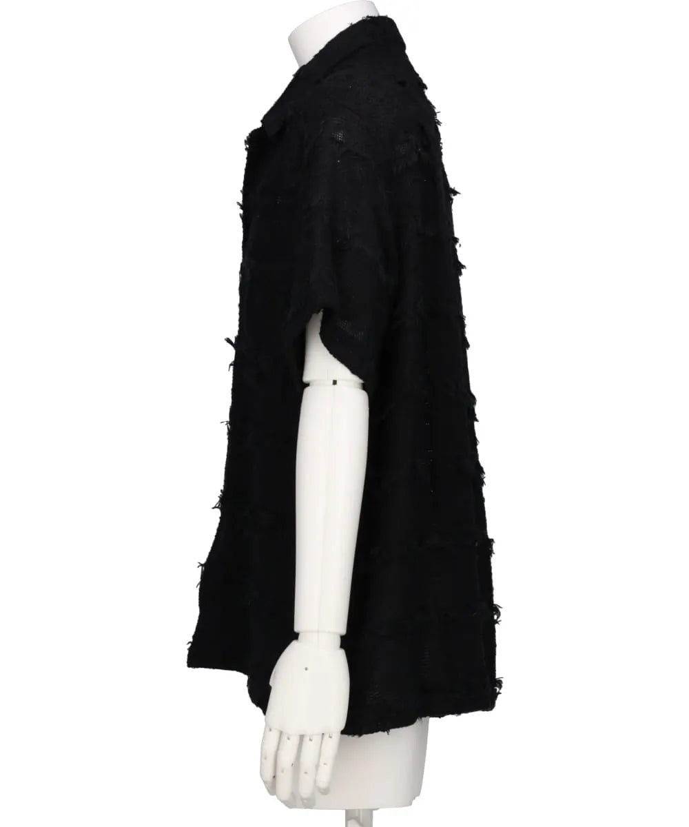 FRINGE CHECK TWEED OPEN COLLAR SHIRT