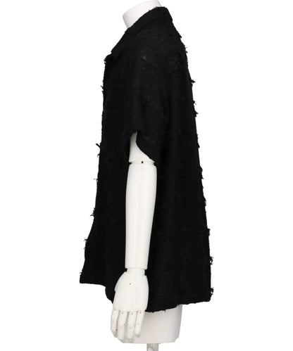 FRINGE CHECK TWEED OPEN COLLAR SHIRT