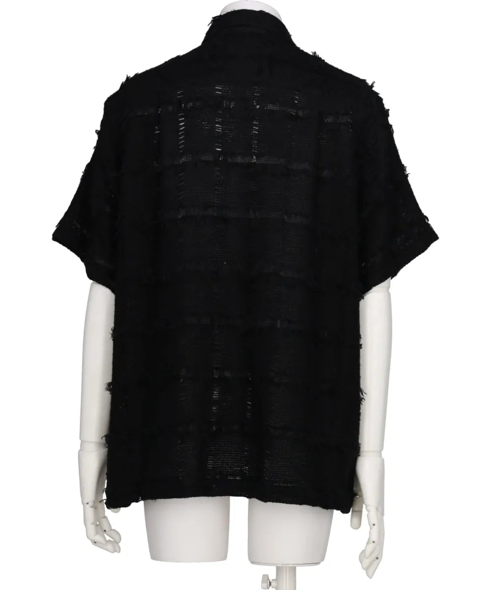 FRINGE CHECK TWEED OPEN COLLAR SHIRT