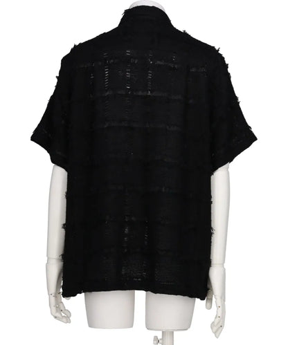 FRINGE CHECK TWEED OPEN COLLAR SHIRT