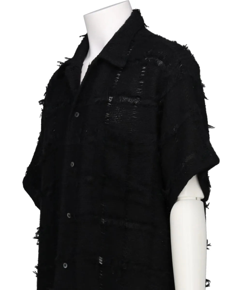FRINGE CHECK TWEED OPEN COLLAR SHIRT