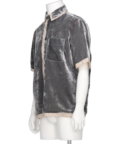 UNEVEN VELVET HALF SLEEVE SHIRT