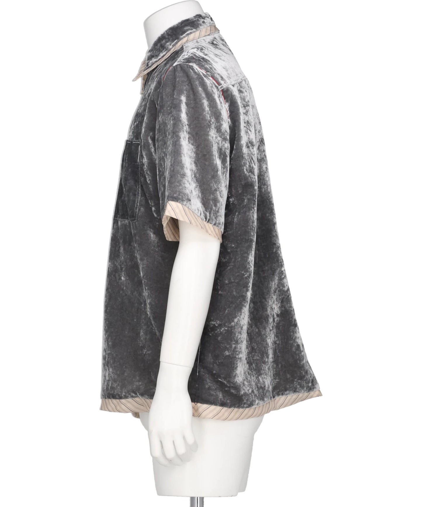 UNEVEN VELVET HALF SLEEVE SHIRT