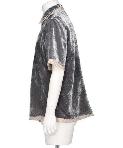 UNEVEN VELVET HALF SLEEVE SHIRT