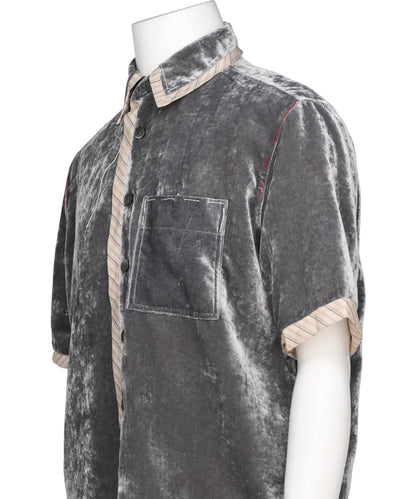 UNEVEN VELVET HALF SLEEVE SHIRT