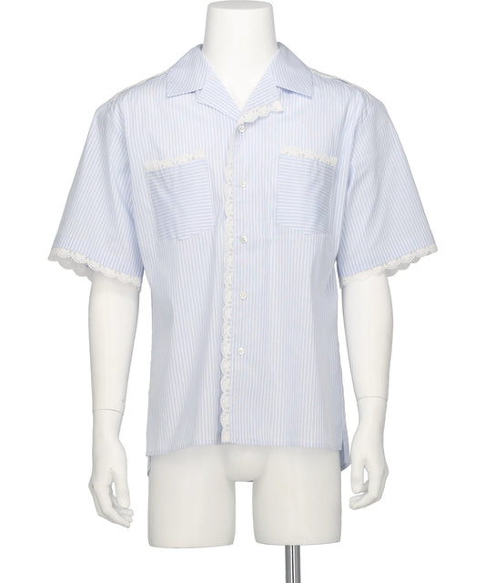 LACE TRIMMED OPEN COLLAR S/S SHIRT