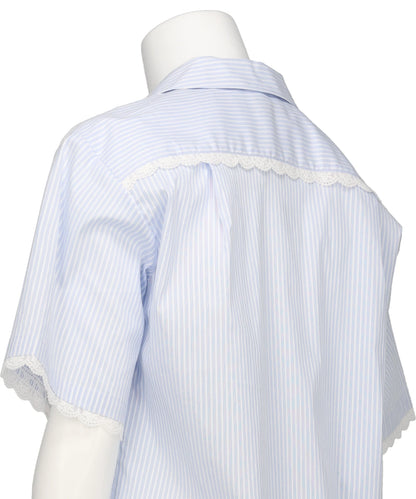 LACE TRIMMED OPEN COLLAR S/S SHIRT