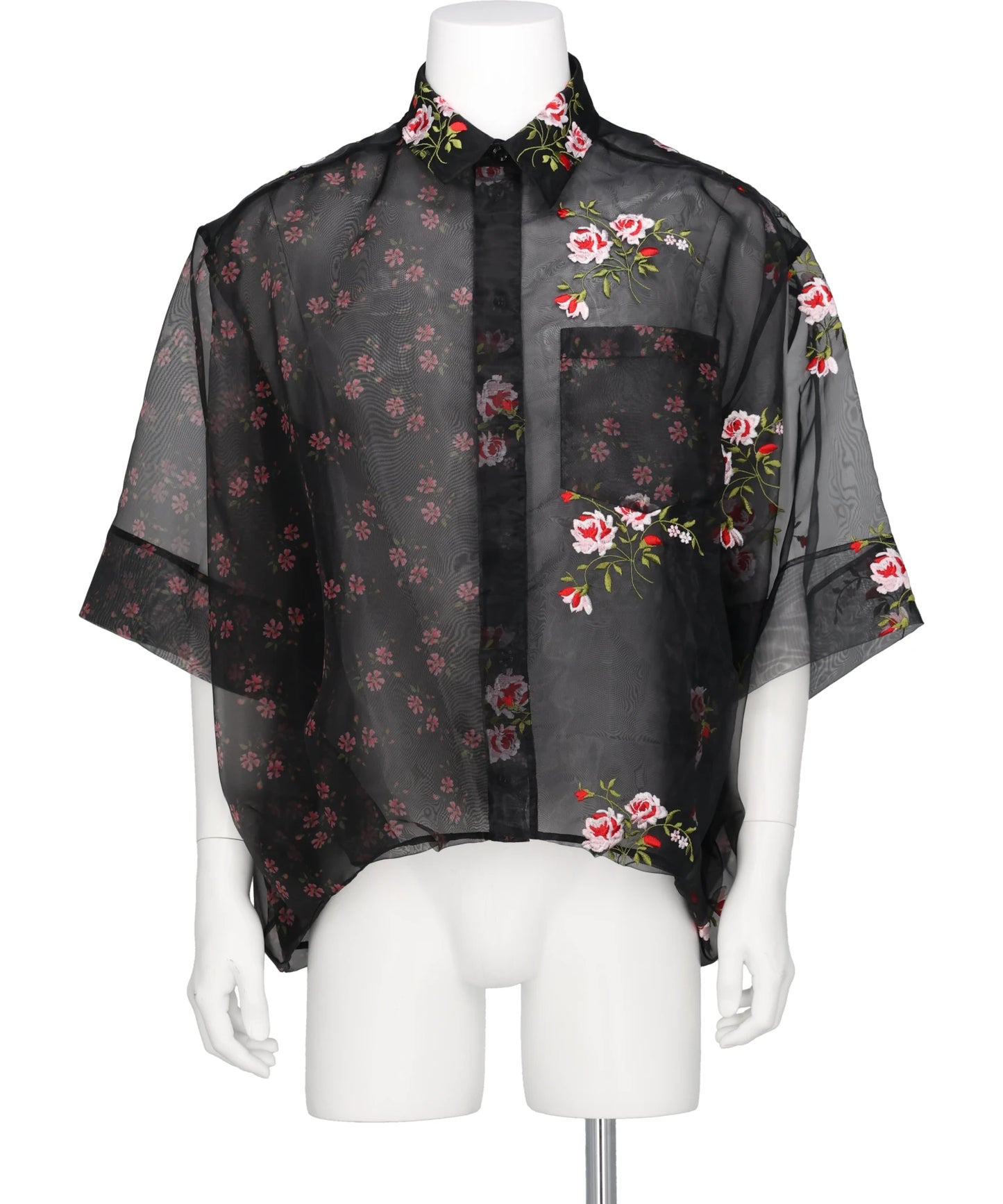 SHEER PATCHWORK BALLOON HEM SHIRT