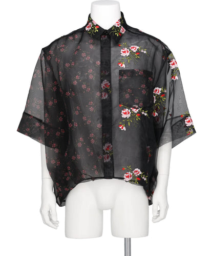 SHEER PATCHWORK BALLOON HEM SHIRT