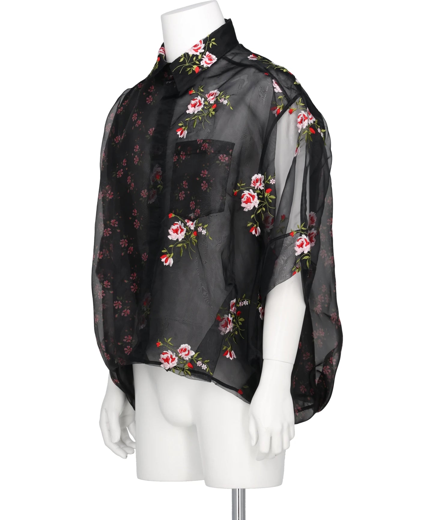 SHEER PATCHWORK BALLOON HEM SHIRT