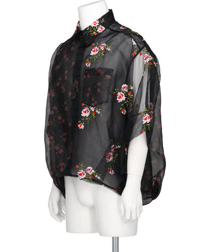 SHEER PATCHWORK BALLOON HEM SHIRT