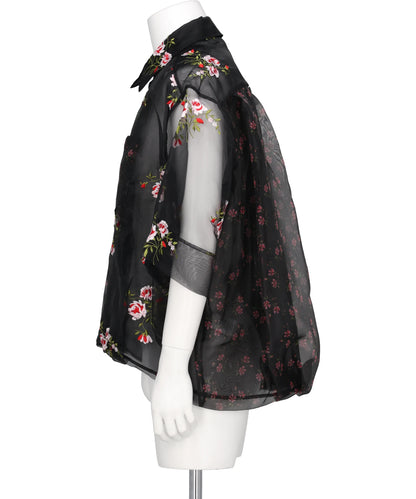 SHEER PATCHWORK BALLOON HEM SHIRT