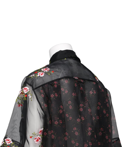 SHEER PATCHWORK BALLOON HEM SHIRT