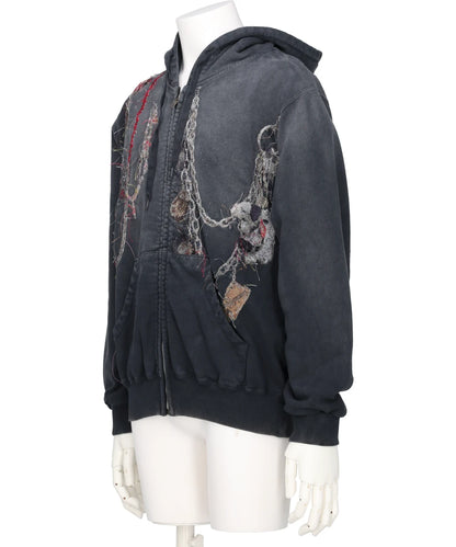 EMBROIDERED CHAIN ZIP-UP HOODIE
