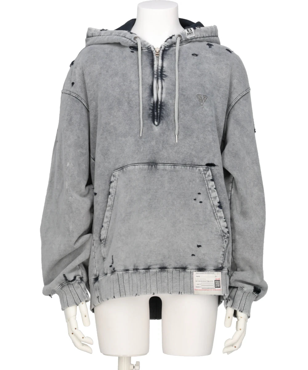BLEACHED HALF ZIP HOODIE