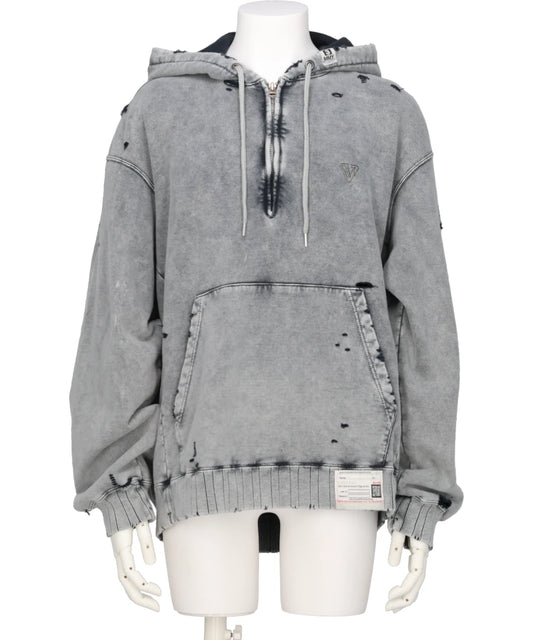 BLEACHED HALF ZIP HOODIE