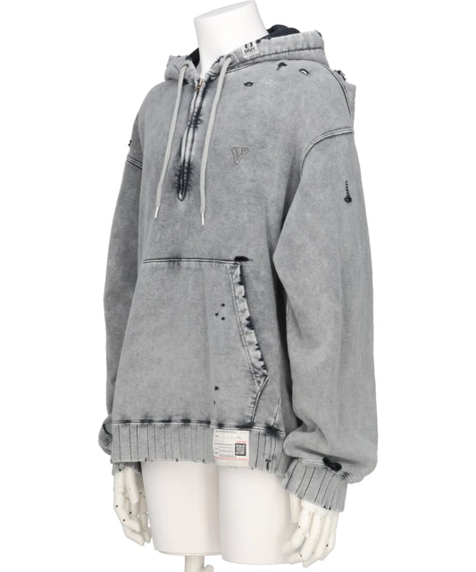 BLEACHED HALF ZIP HOODIE