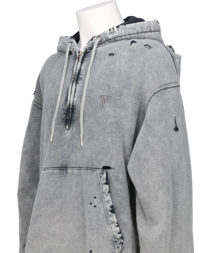 BLEACHED HALF ZIP HOODIE