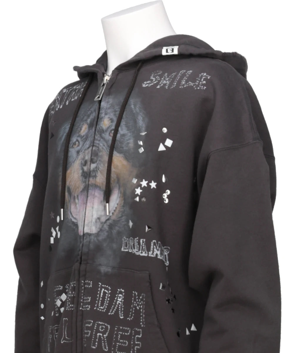 EMBELLISHED DISTRESSED PARKA